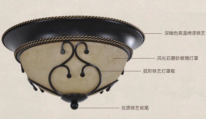 光影与质感 美然灯饰M1044-2QA铁艺厨卫吸顶灯的美式圆形喷漆磨砂工艺解析